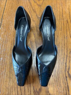 Coldwater Creek Black Croc-Embossed Pointed Toe Heels
